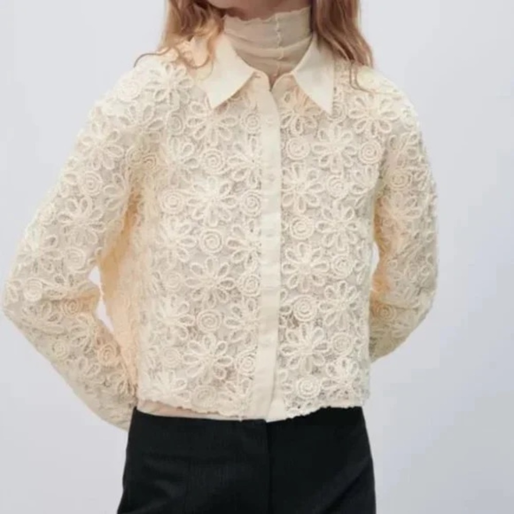 Flower Cream Lace Button Down Shirt